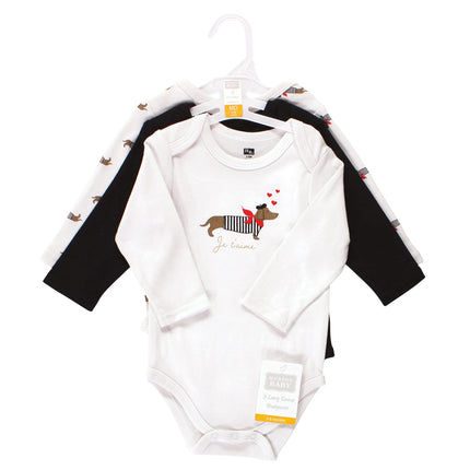 Hudson Baby unisex-baby Cotton Long-sleeve Bodysuits, Bonjour Dachshund, 3-6 Months