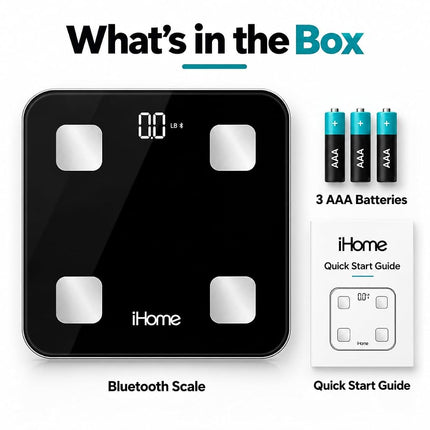iHome Digital Bluetooth Smart Scale for Body Weight, Weight Scale with 14 Indicators, Including BMI, Body Fat, Muscle Mass, Batteries Included (Black Smart Bluetooth)