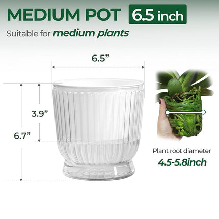 T4U Self Watering Planter, 6 Inch Orchid Pot for Plant Indoor Outdoor, Plastic Self Watering Pots with Deep Reservoir, Plant Pots for All House Plants, Flowers, African Violets, 4 Pack,Transparent