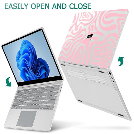 Lepeoac Compatible with 12.4 inch Microsoft Surface Laptop Go 3 Go 2 Go 1 Models: 1943 2013（2023 2022 2020 Release, Plastic Hard Shell Case with Keyboard Cover & Screen Protector, Pink Wave Pattern
