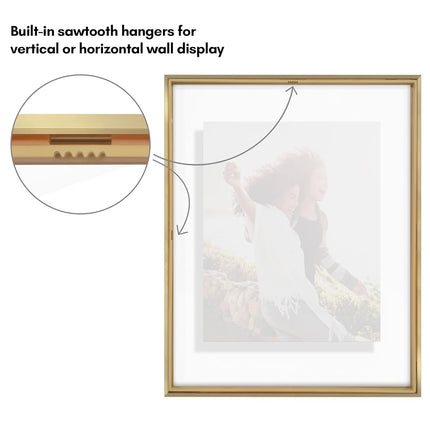 Americanflat Aluminum 11x14 Floating Picture Frame Set of 2 in Gold - Use as 11x14 Picture Frame or 8x10 Floating Frame - Photo Frame with Slim Metal Molding and Plexiglass with Hanging Hardware