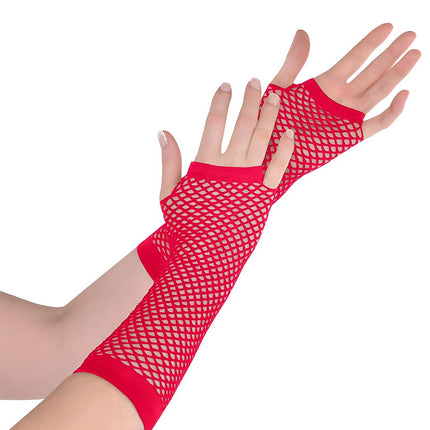 Amscan 397288.40 Accessoires de fête costumée, longs gants résille, rouges, taille unique, lot de 2