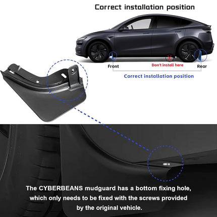 CYBERBEANS 4Pcs New Version for Tesla Model Y Launch/Juniper Mud Flaps Accessories 2025,Flexible Mudflaps No Drilling/Tape Splash Guards All Weather Protector Fenders