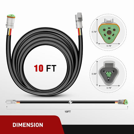 Nilight 2 PCS 16 AWG 10 Feet 3 Pin DT Connector Wiring Harness Extension Kit Plug and Play for Dual Mode Off Road LED Pod Lights Bar DRL Driving Auxiliary Reverse Boat Light