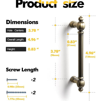 Germany Bronze Zinc Alloy Cabinet Pulls - 3-3/4 Inch(96mm) Hole Center Classic Vintage Drawer Handles,Kitchen Cupboard Bathroom Dresser Cabinet Hardware Handles