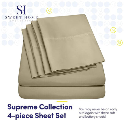 Sweet Home Collection 6PC-SHT-T-SGE Juego de sábanas de 4 piezas de calidad egipcia de 1500 hilos y bolsillos profundos - 1 funda de almohada adicional, excelente relación calidad-precio