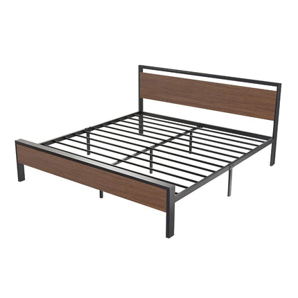 SHA CERLIN - 14 Inch King Size Metal Platform Bed Frame with Wooden Headboard and Footboard, Mattress Foundation, No Box Spring Needed, Large Under Bed Storage, Walnut