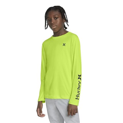 Hurley Boys' Long Sleeve UPF 50+ Rash Guard Swim Shirt, Volt, 2T