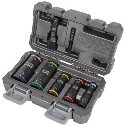 Klein Tools Impact Socket Set - 5 Sockets, 1/4-Inch Hex & 1/2-Inch Square Adapters, 7-Piece