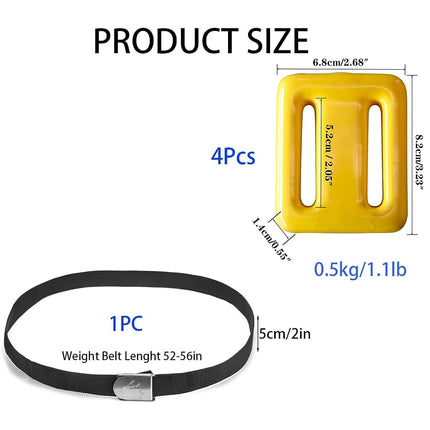 Dive Weights for Scuba Diving Weight Belt,Vinyl Scuba Weights, Coated Dive Weights,Coated Lead Diving Weights, Dive Belt Weights for Freediving (Yellow：4 Dive Weights + Belt, 1.1lb / 0.5kg)