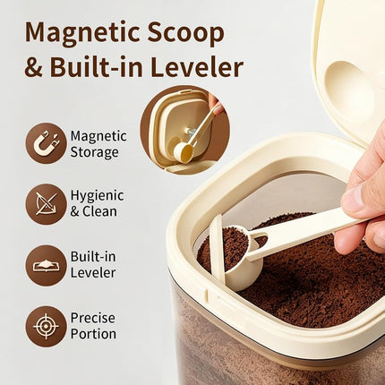 Airtight Food Storage Container with Magnetic Scoop & Built-in Leveler, 800ML Coffee Canister with Date Tracker, BPA Free UV Blocking Food Container for Coffee Beans, Ground Coffee, Tea, Sugar & Flour