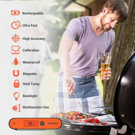 Thermomètre à viande numérique à lecture instantanée Inkbird IHT-1P, étanche et rechargeable avec fonction de calibration, aimant et rétroéclairage pour la cuisson, le grill, le fumoir et la cuisine (pour la dinde notamment)