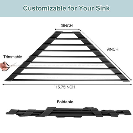 MERRYBOX Triangle Roll Up Dish Drying Rack Over The Sink, 2025 Anti-Rust Sink Drying Rack with Full Silicone Wrapped for Top of Sink Coner, Anti-Slip Organizer for Kitchen