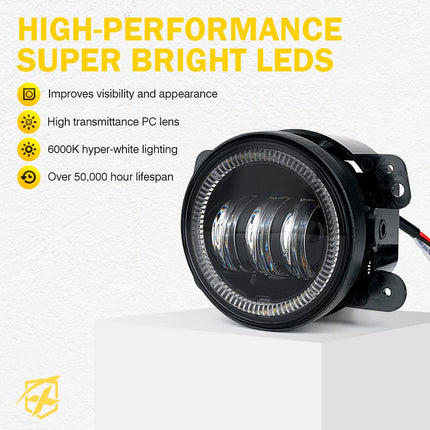 4 Inch 60W LED Fog Light w/Blue Halo DRL Compatible with 07-18 Jeep JK JKU
