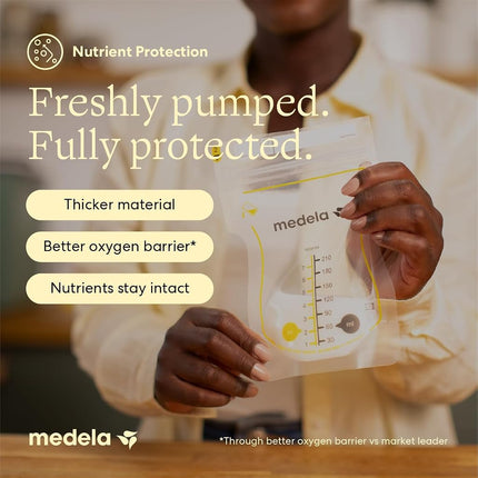 Medela Easy Pour Breastmilk Storage Bags | 100 Count 210ml | Disposable Leakproof Breast Milk Bags with Milk Protection | Recyclable & BPA Free