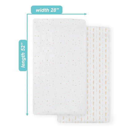 American Baby Company Lot de 2 draps-housses imprimés 100 % coton jersey pour berceaux et matelas pour tout-petits standard, or scintillant/plumes roses/flèches, pour filles
