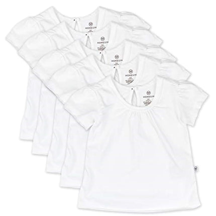 HonestBaby 5-Pack Puff Sleeve T-Shirts 100% Organic Cotton Baby, Toddler, Little Kid, Girl, 5-Pack Bright White, Preemie