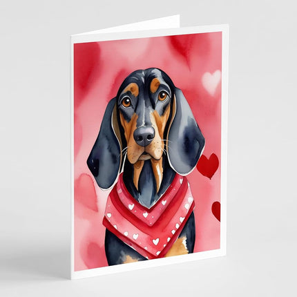 Caroline's Treasures DAC5289GCA7P Coonhound Negro y Canela Mi San Valentín Paquete de 8 Tarjetas de Felicitación en Blanco con Sobres, Tamaño A7 5x7, Tarjetas de Notas en Blanco Caprichosas
