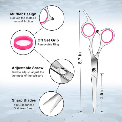 8 Pcs Hair Cutting Scissors Set - Hairdressing Scissors Kit, Thinning Scissor, Bangs Trimmer, Hair Comb, Leather Case - Professional Barber Salon Home Shear Kit for Men, Women, Pet