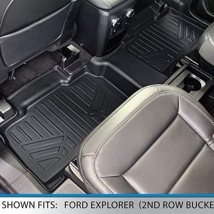 SMARTLINER All Weather Custom Fit Floor Mats 2 Row Liner Set Black for 2020 Ford Explorer Fits 6 and 7 Passenger Models
