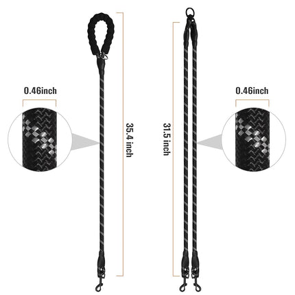 Double Dog Reflective Detachable Coupler and Tangle Free Leash - Support Multiple Rope Control with Padded Handle for Large and Medium Dogs Walking (Classic Black, Double)