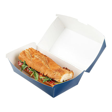 Bio Tek 6.7 x 3.5 x 3.5 Inch Clamshell Food Containers, 100 Disposable Sandwich Containers - Hinged Lid, Tab-Lock Closure, Frenchie Paper Hot Dog Containers, Greaseproof - Restaurantware