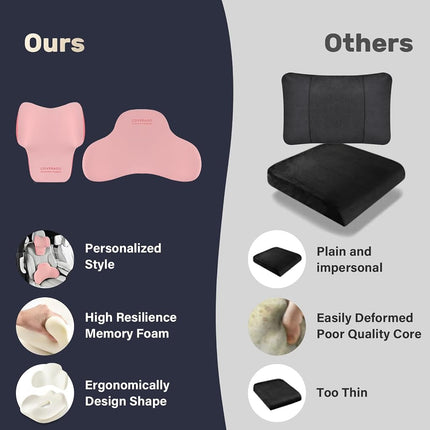 Coverado Lumbar Support and Headrest Pillow for Car, Memory Foam Ergonomic Head Neck Support Pillow for Driving Seat, Back Support and Pain Relief, Seat Cushion for Car, Driver, Office