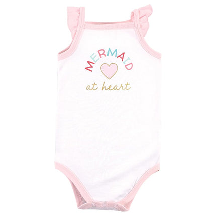 Hudson Baby Unisex Baby Cotton Sleeveless Bodysuits, Coral Mint Mermaid, 3-6 Months