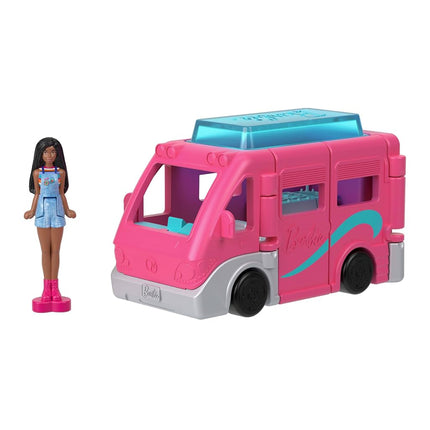 Barbie Mini BarbieLand 4-Pack Doll & Toy Vehicle Set with 4 1.5-inch Dolls & 4 Iconic Toy Vehicles with Color-Change Surprise, JDB85