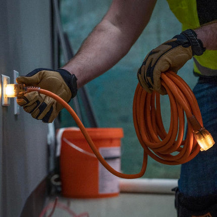 Klein Tools EXC2515 12/3 25-Foot Heavy-Duty Extension Cord with Lighted Ends, 3-Prong, 15A/125V/1875W, Indoor/Outdoor, High Visibility Orange
