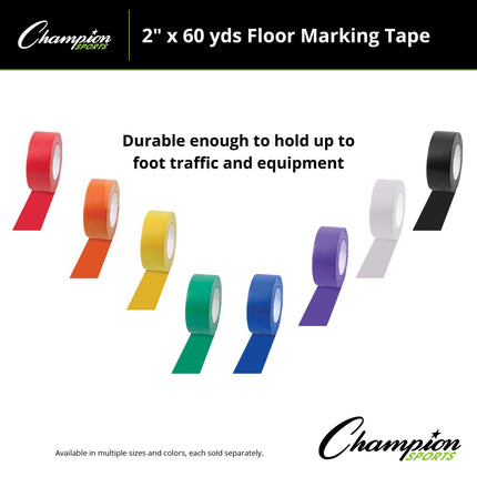 Champion Sports Vinyl Tape, 2” Wide x 60 yards Long, Blue - Durable Floor Marking Tape for Social Distancing, School, Gyms, Restaurants - Tough Floor Tape for Heavy Foot Traffic and Equipment