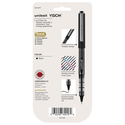 Uni-Ball Vision Rollerball Pens, Black, 4 Pack, 0.5mm Micro Point, Fine Point, Smooth Writing, Office Supplies