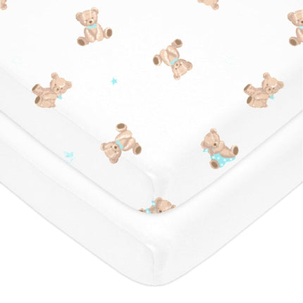 American Baby Company 2 Pack Fitted Pack and Play Sheet 39x27, Bear and WT