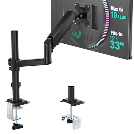 WALI Support de bureau unique pour écran LCD entièrement réglable avec ressort à gaz pour un écran jusqu'à 32", capacité de 8 kg (GSDM001), Noir
