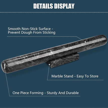HESHIBI Marble Rolling Pin with Stand, 15.7", Black Stone, Non Stick