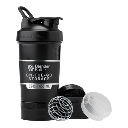BlenderBottle Shaker Bottle with Pill Organizer and Storage for Protein Powder, Classic V2 ProStak System, 22-Ounce, Black