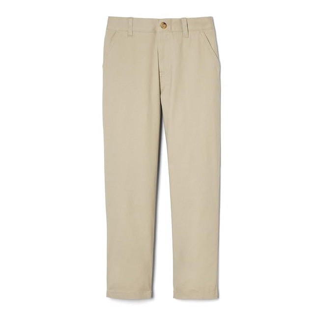 French Toast Boys' Adjustable Waist Straight Fit Stretch Twill Chino Pant, School Uniform Khaki, 16 Husky