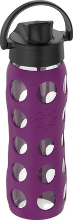 Lifefactory 22-Ounce Glass Water Bottle with Active Flip Cap and Protective Silicone Sleeve, Plum