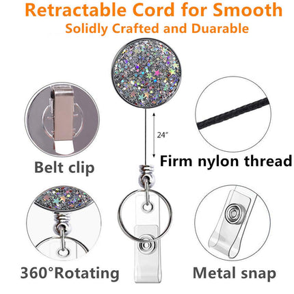 Boutilon Retractable Badge Holder, Retractable Badge Reels,Lightweight Plastic Badge Reel Card Holder with Key Ring Backing Belt Clip for Nurse,Volunteer,Teacher,Student(Pretty Golden Sliver Pink)