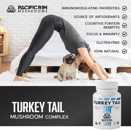 Pacific Rim Mushrooms Organic Turkey Tail Mushroom Supplement (120 Veggie Caps) Extract Powder Capsules 🍄 Longevity and Immune System from Ltd. ® …