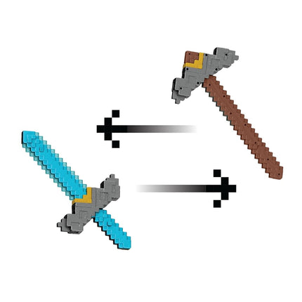 Mattel Minecraft Sword and Pickaxe 2-in-1 Toy, Button-Activated Click and Switch Role-Play Accessory Inspired by A Minecraft Movie, JFR72
