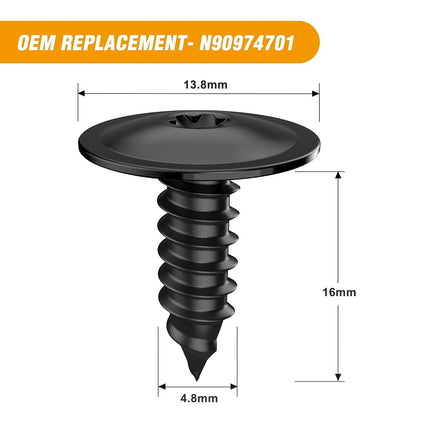 GOOACC 25 uds. tornillo Torx T25 M4.8×16 para guardabarros, protector contra salpicaduras, cubierta de parachoques compatible con Audi Volkswagen Skoda Porsche, OEM: #N90974701