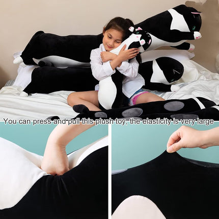 Giant Cat Pillow Plush Cartoon Kitty Sleeping Hugging Pillow, Cuddly Soft Long Kitten Body Pillow Doll Cat Cushion Toy for Kids Girlfriend (Black, 90cm/35.4inch)