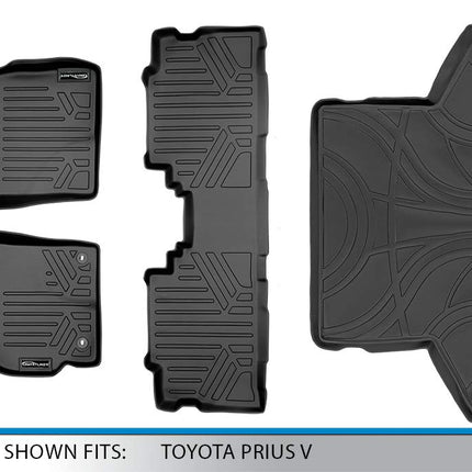 Maxliner 2012-2016 Toyota Prius V Floor Mat With Maxtray Cargo Liner Complete Set Black Max_A0123/B0124/D0124