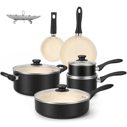 Amazon Basics 11-Piece Ceramic Non-Stick Pots and 