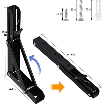 AUTOHJ Folding Shelf Brackets - 14 Inch 2 Pcs Heavy Duty Metal Collapsible Shelf Bracket, DIY Wall Mounted Shelf Bracket, Space Saving for Bench