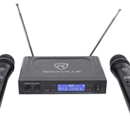 Système de microphone sans fil double Rockville RWM1203VH, 2 micros, VHF longue portée, son clair, affichage numérique, pour karaoké, scène, église, événements en direct