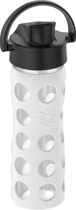Lifefactory 16-Ounce Glass Water Bottle with Active Flip Cap and Protective Silicone Sleeve, Optic White