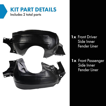 TRQ Front Inner Fender Liner Set Compatible with 1994-1998 Ford Mustang