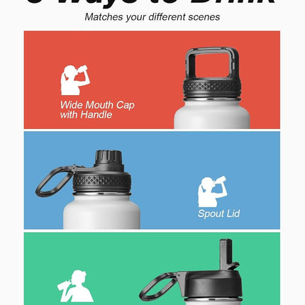 Coolflask 4 L Water Bottle Insulated with Straw&3 Lids, One Gallon Water Jug Large Stainless Steel Metal Vacuum Wide Mouth for Sports, Gym or Office, Non-BPA Keep Cold 48H Hot 24H, White